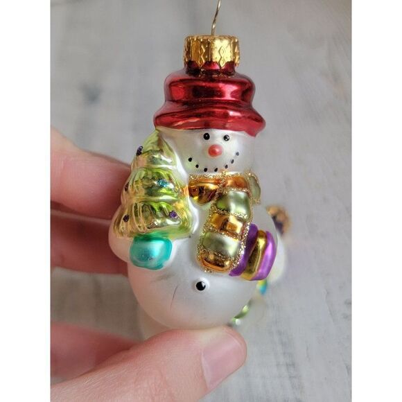 Unique Treasures blown glass snowman set ornament Xmas tree glitter - Picture 5 of 10